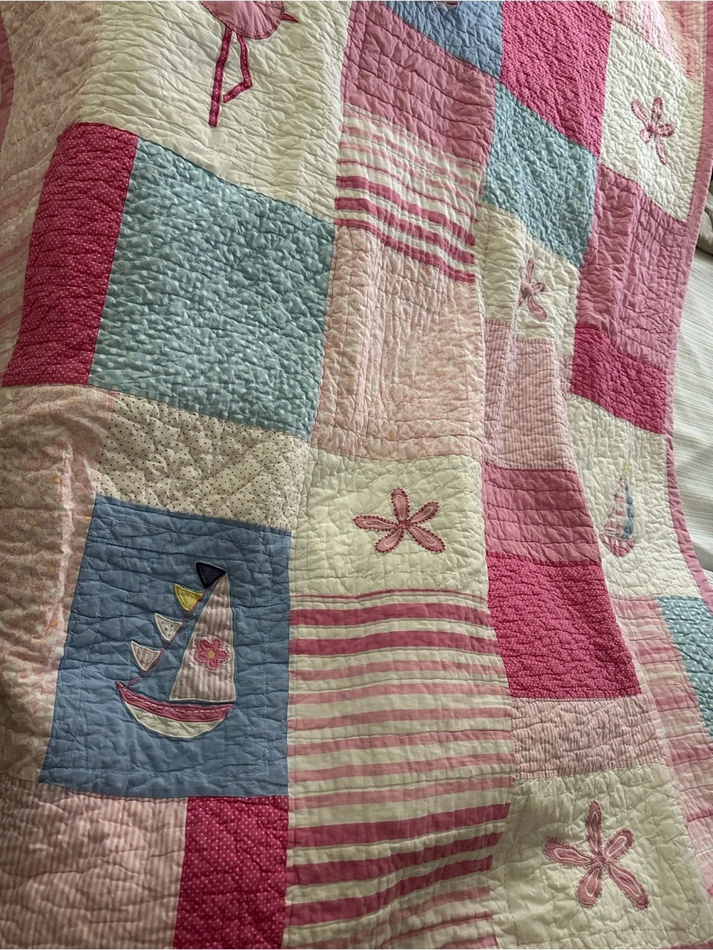 Pottery Barn Kids Pink Patchwork Quilt size twin includes pillow sham
